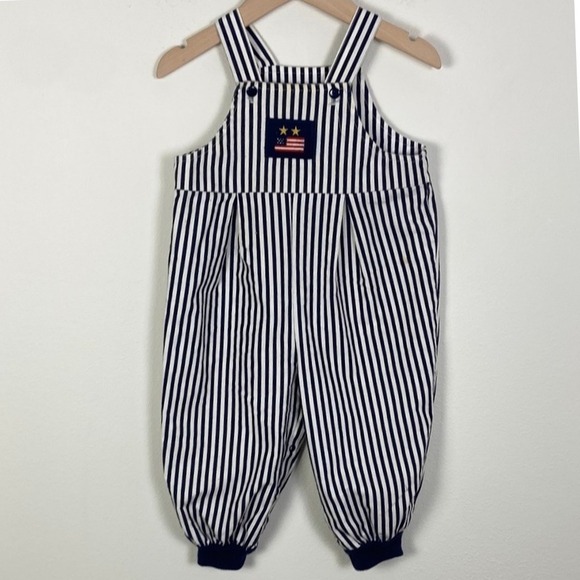 Hartstrings Other - Vintage Heartstrings Baby 24 Months Striped Overalls American Flag Patch Striped